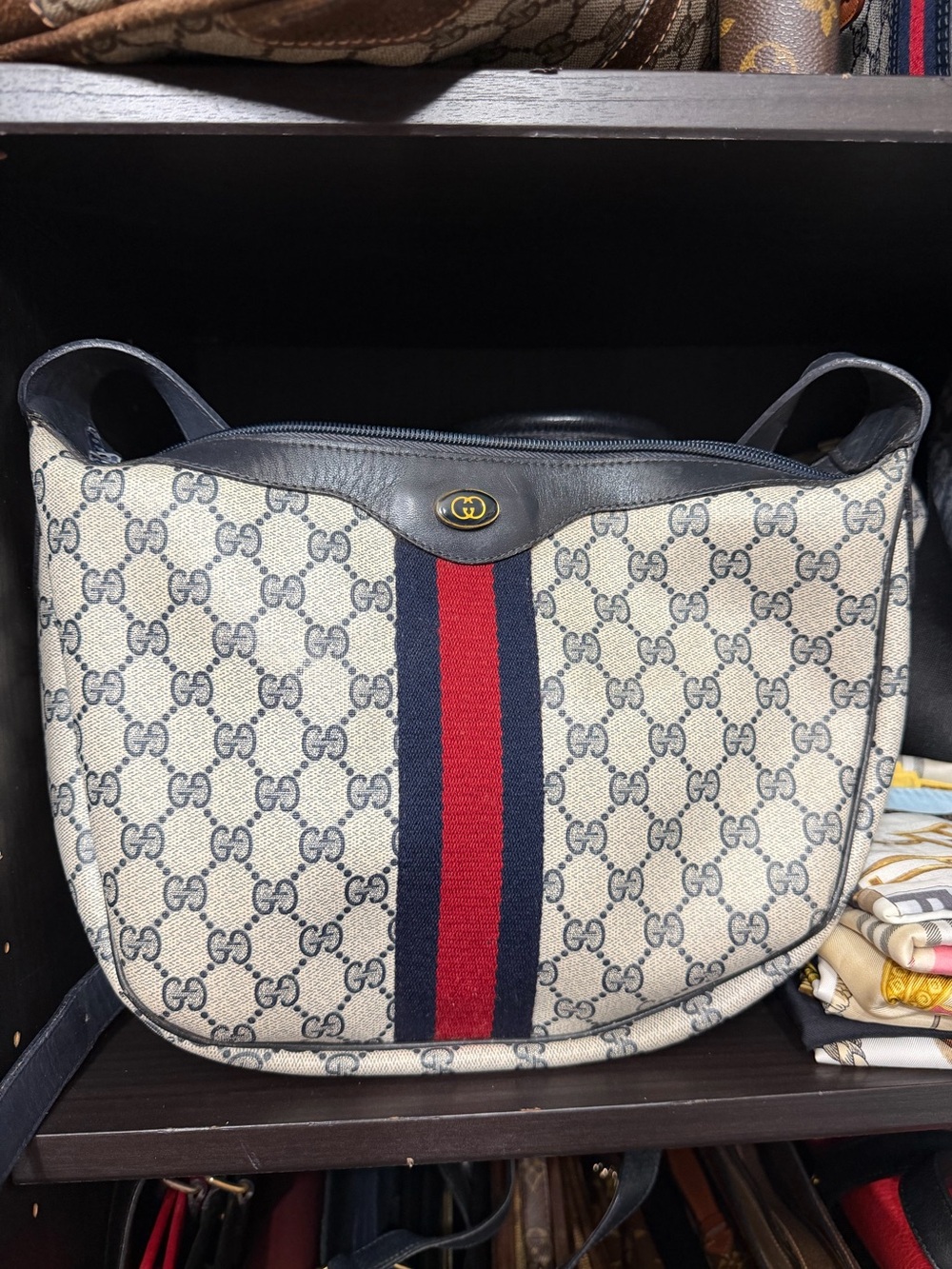Vintage Gucci | Navy Sherry Crescent Shoulder Bag